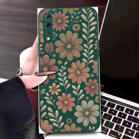 Vivo S1 Cover - Dark Green - D4 - ONation Floral Series - HQ Liquid Silicone Soft Case