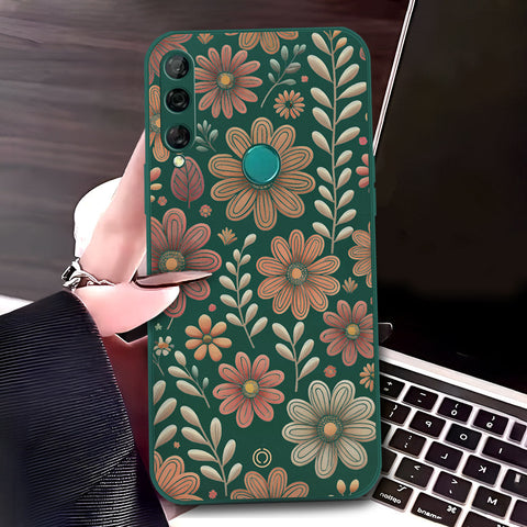 Huawei Y9 Prime 2019 Cover - Dark Green - D4 - ONation Floral Series - HQ Liquid Silicone Soft Case