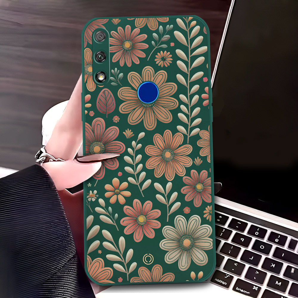 Honor 9X Cover - Dark Green - D4 - ONation Floral Series - HQ Liquid Silicone Soft Case