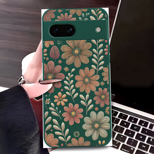 Google Pixel 7a Cover - Dark Green - D4 - ONation Floral Series - HQ Liquid Silicone Soft Case
