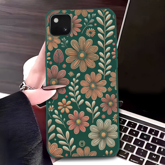 Google Pixel 4 Cover - Dark Green - D4 - ONation Floral Series - HQ Liquid Silicone Soft Case