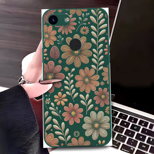 Google Pixel 3a XL Cover - Dark Green - D4 - ONation Floral Series - HQ Liquid Silicone Soft Case