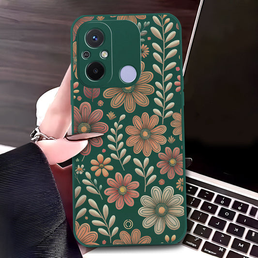 Xiaomi Redmi 12C Cover - Dark Green - D4 - ONation Floral Series - HQ Liquid Silicone Soft Case