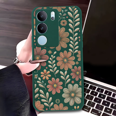 Vivo S17t Cover - Dark Green - D4 - ONation Floral Series - HQ Liquid Silicone Soft Case