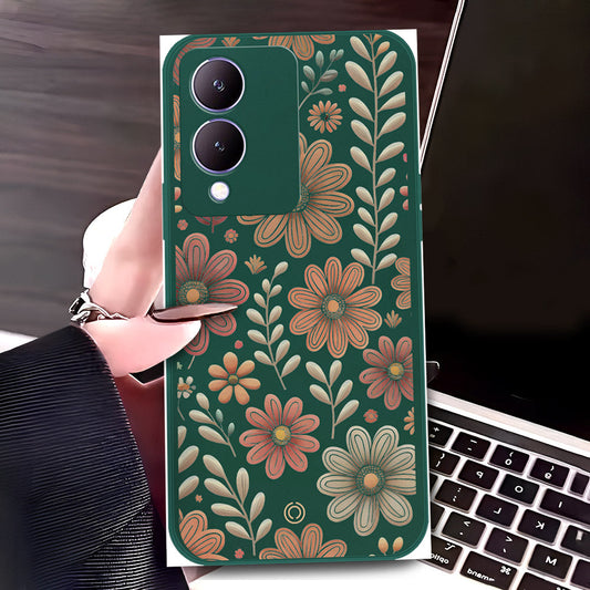 Xiaomi 13T Cover - Dark Green - D4 - ONation Floral Series - HQ Liquid Silicone Soft Case