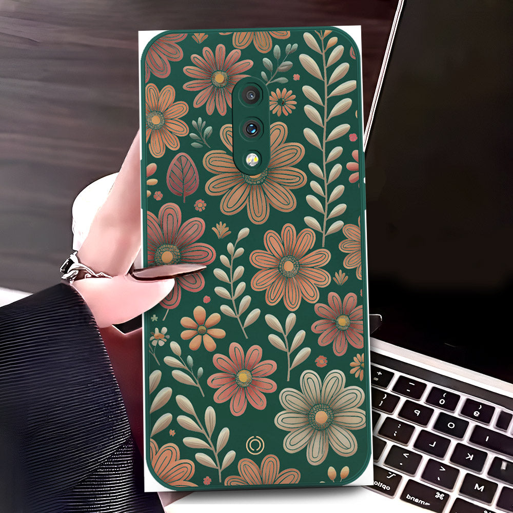 OnePlus 7 Cover - Dark Green - D4 - ONation Floral Series - HQ Liquid Silicone Soft Case