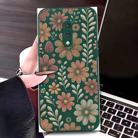 OnePlus 7 Cover - Dark Green - D4 - ONation Floral Series - HQ Liquid Silicone Soft Case