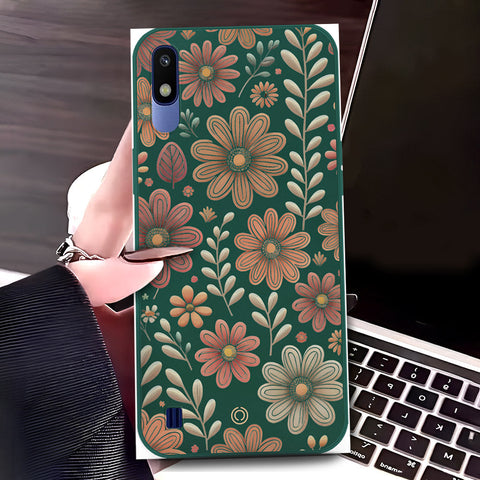 Samsung Galaxy A10 Cover - Dark Green - D4 - ONation Floral Series - HQ Liquid Silicone Soft Case