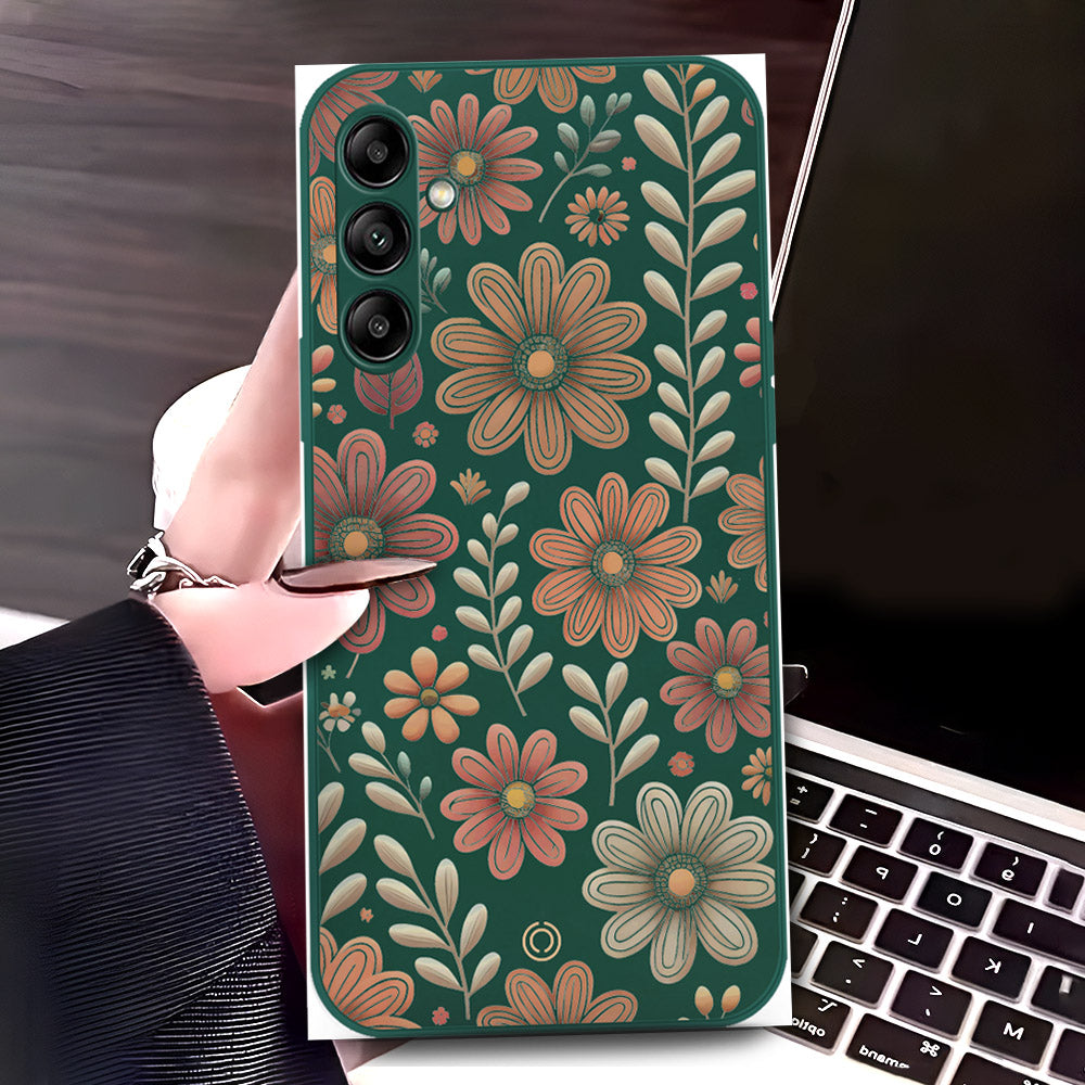 Samsung Galaxy A54 Cover - Dark Green - D4 - ONation Floral Series - HQ Liquid Silicone Soft Case