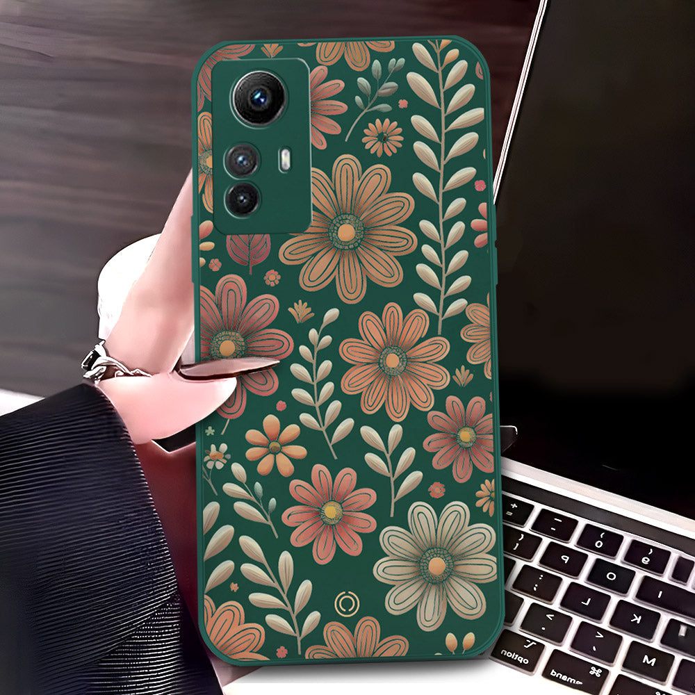 Xiaomi Redmi Note 12S Cover - Dark Green - D4 - ONation Floral Series - HQ Liquid Silicone Soft Case