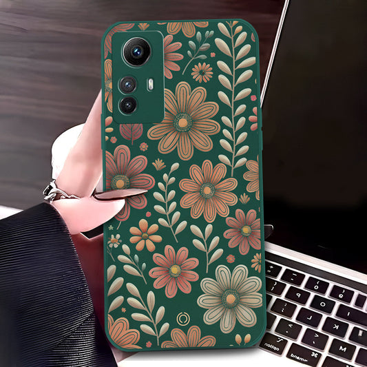 Xiaomi Redmi Note 12S Cover - Dark Green - D4 - ONation Floral Series - HQ Liquid Silicone Soft Case