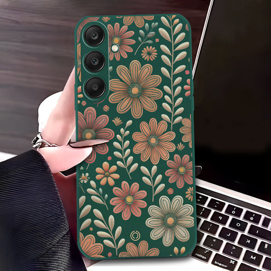 Samsung Galaxy S24 Cover - Dark Green - D4 - ONation Floral Series - HQ Liquid Silicone Soft Case