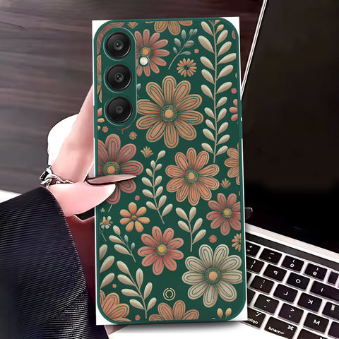 Samsung Galaxy S24 Plus Cover - Dark Green - D4 - ONation Floral Series - HQ Liquid Silicone Soft Case