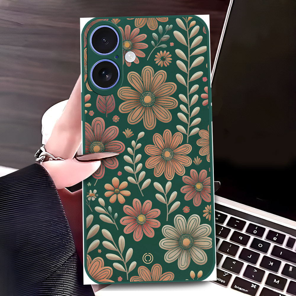 iPhone 16 Plus Cover - Dark Green - D4 - ONation Floral Series - HQ Liquid Silicone Soft Case