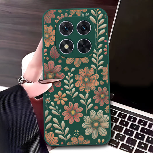 Xiaomi Redmi Note 14 Pro Plus 5G Cover - Dark Green - D4 - ONation Floral Series - HQ Liquid Silicone Soft Case