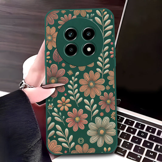 Realme 13 Pro Plus Cover - Dark Green - D4 - ONation Floral Series - HQ Liquid Silicone Soft Case