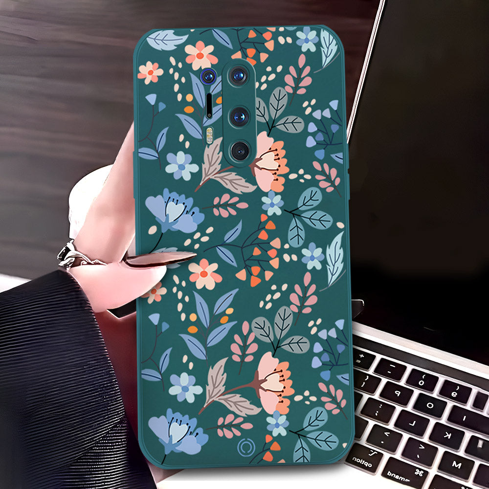 OnePlus 8 Pro Cover - Dark Green - D1 - ONation Floral Series - HQ Liquid Silicone Soft Case