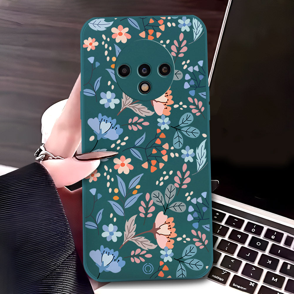 OnePlus 7T Cover - Dark Green - D1 - ONation Floral Series - HQ Liquid Silicone Soft Case