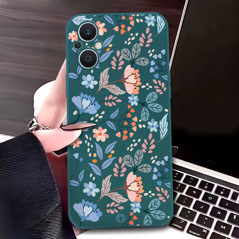 Oppo Reno7 Z 5G Cover - Dark Green - D1 - ONation Floral Series - HQ Liquid Silicone Soft Case