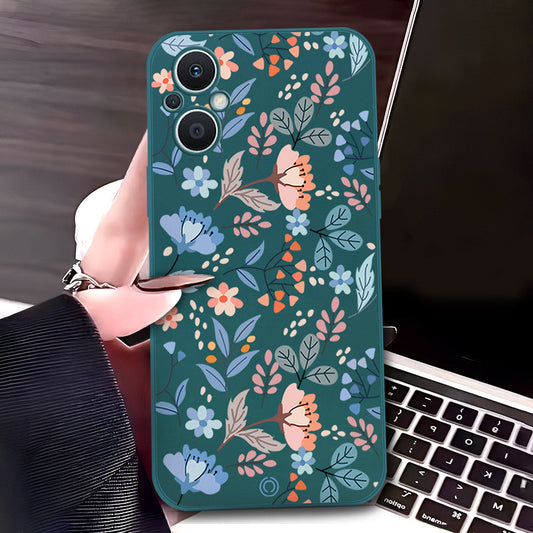 Oppo Reno7 Z 5G Cover - Dark Green - D1 - ONation Floral Series - HQ Liquid Silicone Soft Case