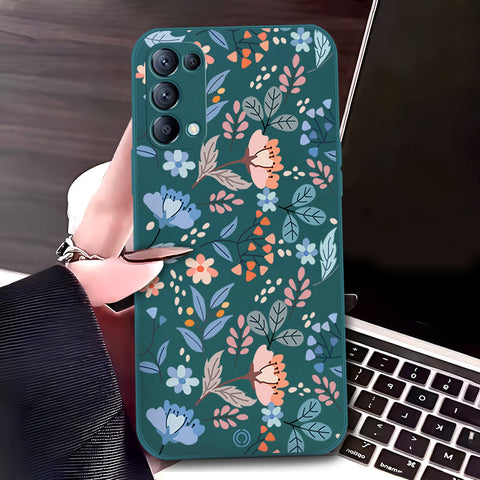 Oppo Reno 5 5G Cover - Dark Green - D1 - ONation Floral Series - HQ Liquid Silicone Soft Case