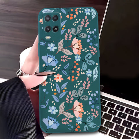Oppo A54 4G Cover - Dark Green - D1 - ONation Floral Series - HQ Liquid Silicone Soft Case