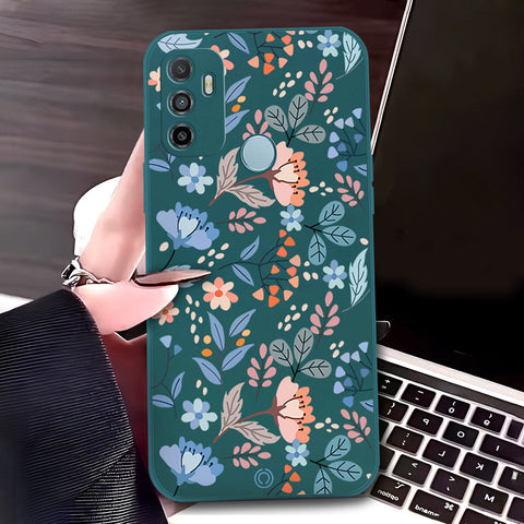 Oppo A53s Cover - Dark Green - D1 - ONation Floral Series - HQ Liquid Silicone Soft Case