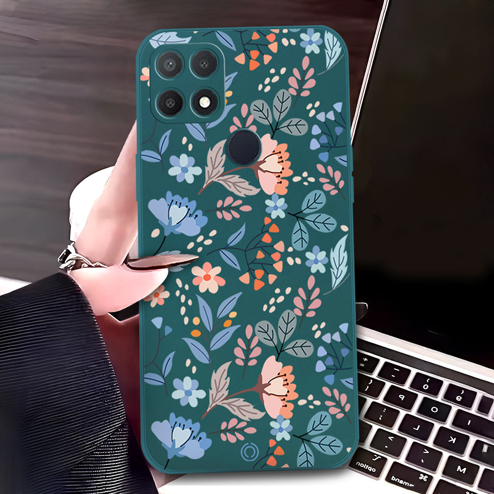 Oppo A35 Cover - Dark Green - D1 - ONation Floral Series - HQ Liquid Silicone Soft Case