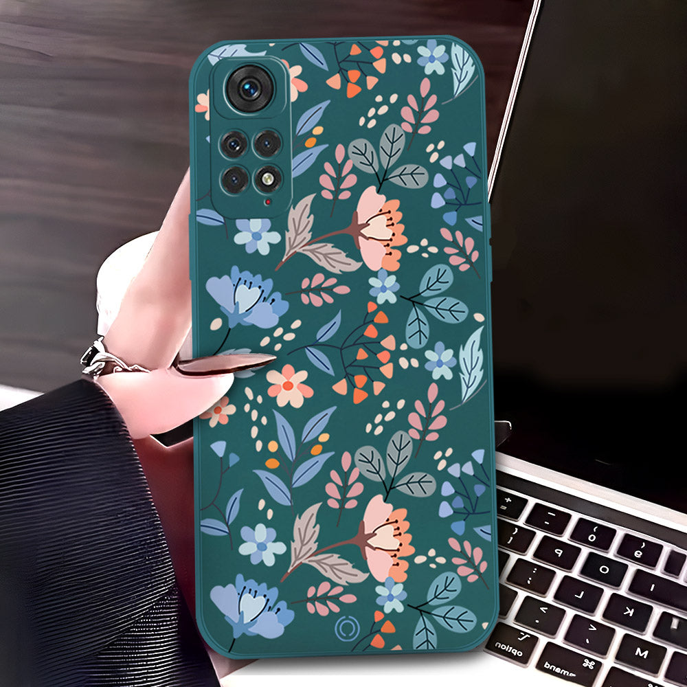 Xiaomi Redmi Note 11S Cover - Dark Green - D1 - ONation Floral Series - HQ Liquid Silicone Soft Case
