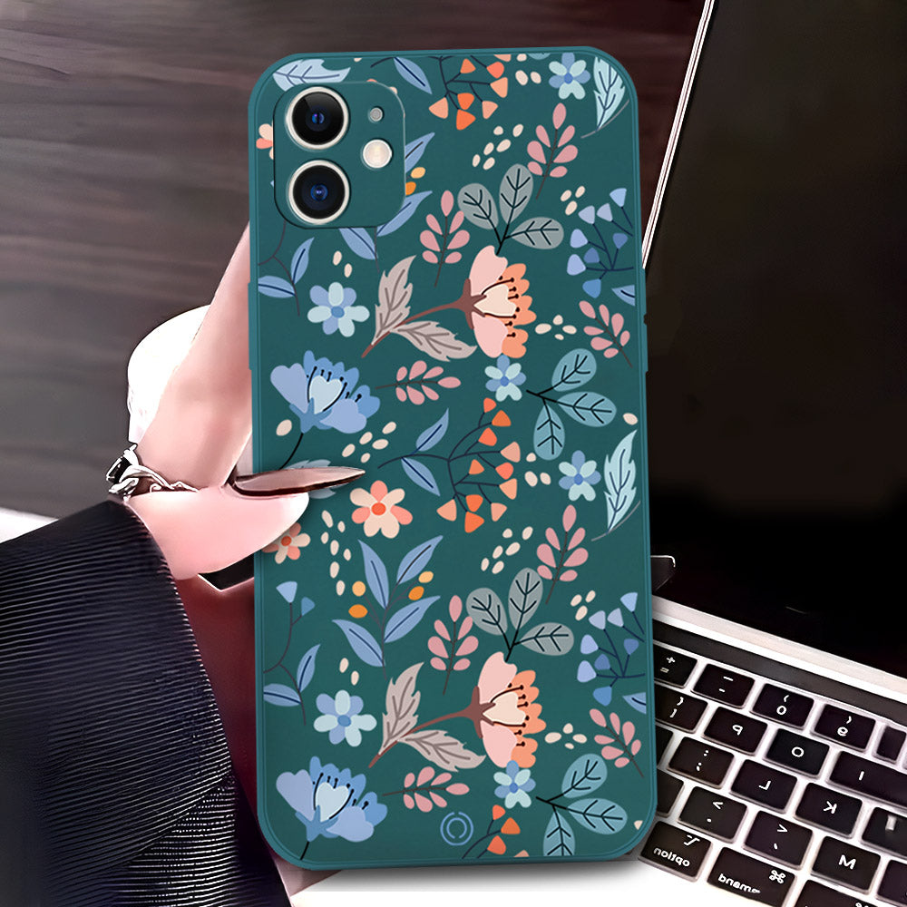 iPhone 12 Cover - Dark Green - D1 - ONation Floral Series - HQ Liquid Silicone Soft Case