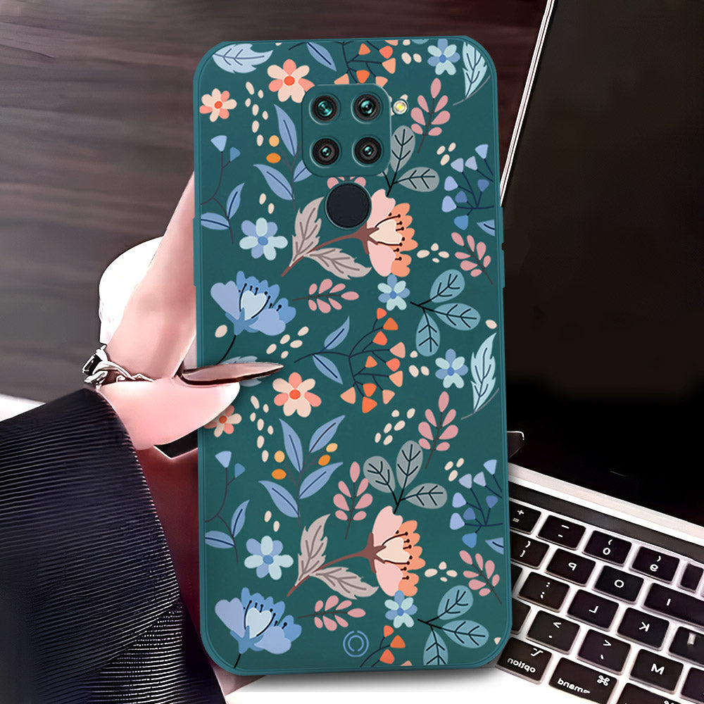 Xiaomi Redmi Note 9 Cover - Dark Green - D1 - ONation Floral Series - HQ Liquid Silicone Soft Case