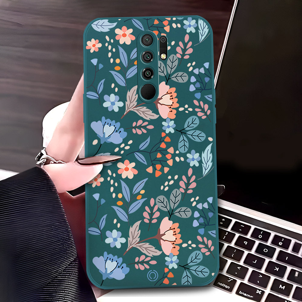 Xiaomi Redmi 9 Prime Cover - Dark Green - D1 - ONation Floral Series - HQ Liquid Silicone Soft Case