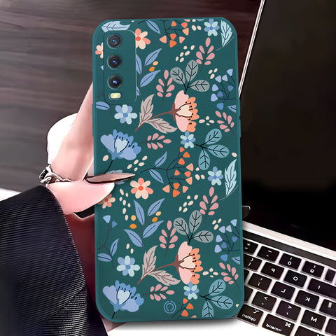 Vivo Y20T Cover - Dark Green - D1 - ONation Floral Series - HQ Liquid Silicone Soft Case