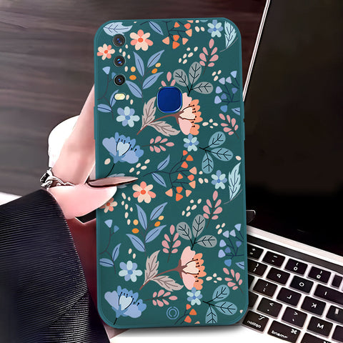 Vivo Y12a Cover - Dark Green - D1 - ONation Floral Series - HQ Liquid Silicone Soft Case