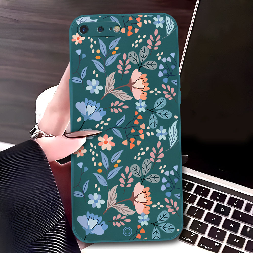 iPhone 8 Plus / 7 Plus Cover - Dark Green - D1 - ONation Floral Series - HQ Liquid Silicone Soft Case