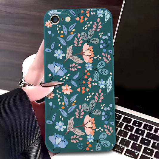 iPhone SE 2020 Cover - Dark Green - D1 - ONation Floral Series - HQ Liquid Silicone Soft Case
