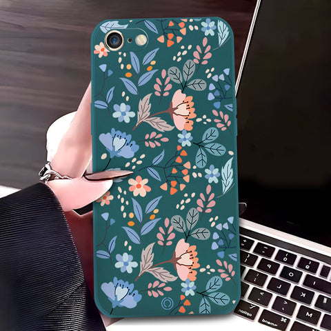 iPhone SE 2020 Cover - Dark Green - D1 - ONation Floral Series - HQ Liquid Silicone Soft Case