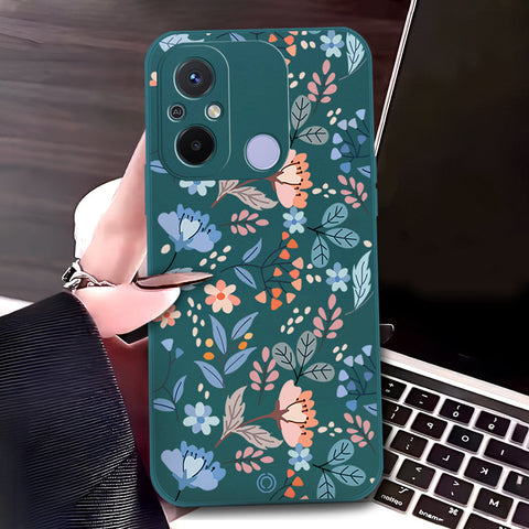 Xiaomi Redmi 12C Cover - Dark Green - D1 - ONation Floral Series - HQ Liquid Silicone Soft Case