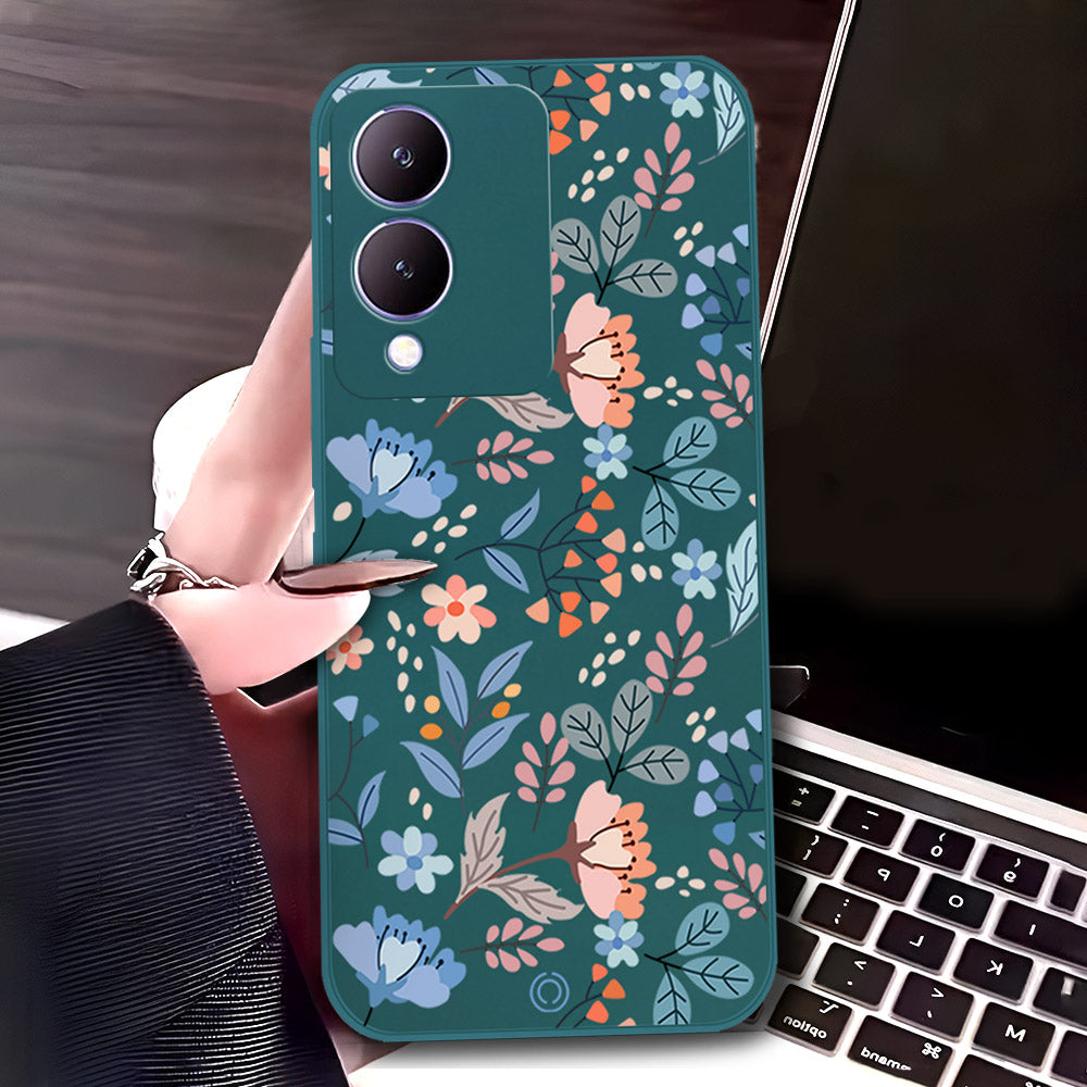 Xiaomi 13T Cover - Dark Green - D1 - ONation Floral Series - HQ Liquid Silicone Soft Case