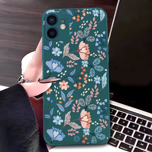 iPhone 12 Mini Cover - Dark Green - D1 - ONation Floral Series - HQ Liquid Silicone Soft Case