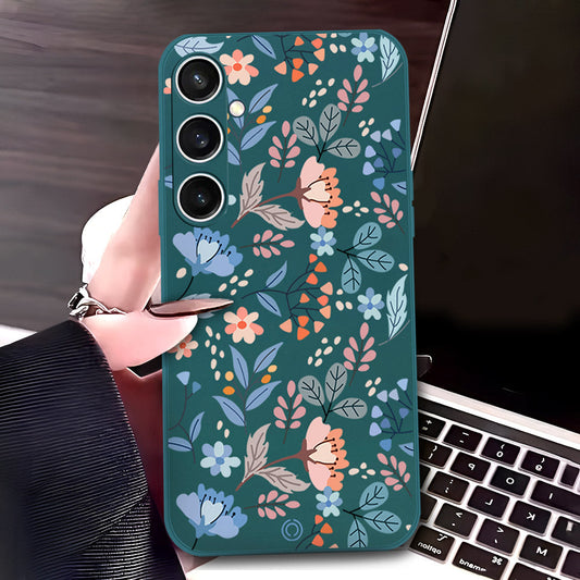 Samsung Galaxy S23 FE Cover - Dark Green - D1 - ONation Floral Series - HQ Liquid Silicone Soft Case