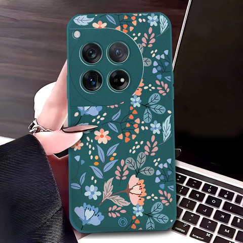 OnePlus 12 Cover - Dark Green - D1 - ONation Floral Series - HQ Liquid Silicone Soft Case