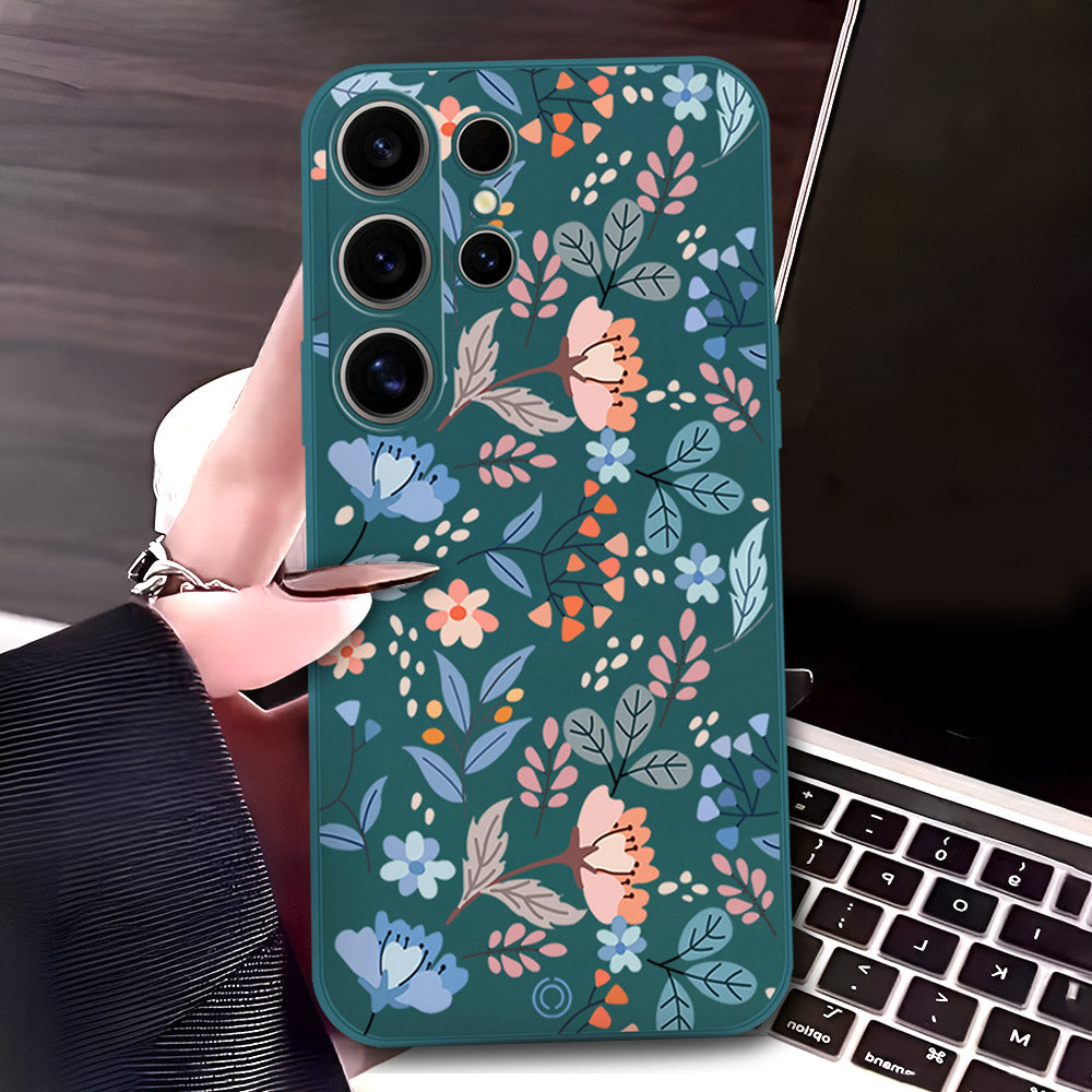Samsung Galaxy S24 Ultra Cover - Dark Green - D1 - ONation Floral Series - HQ Liquid Silicone Soft Case