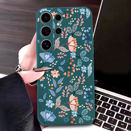 Samsung Galaxy S24 Ultra Cover - Dark Green - D1 - ONation Floral Series - HQ Liquid Silicone Soft Case