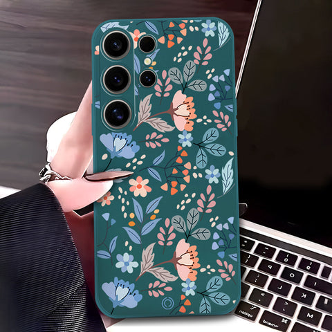 Samsung Galaxy S24 Ultra Cover - Dark Green - D1 - ONation Floral Series - HQ Liquid Silicone Soft Case