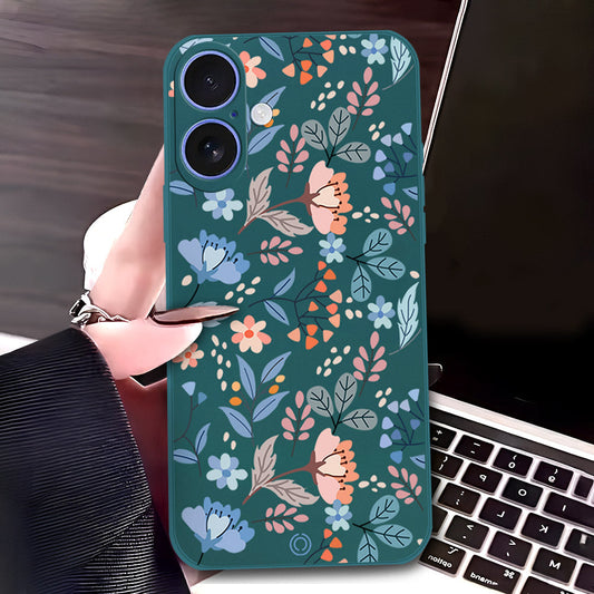 iPhone 17 Cover - Dark Green - D1 - ONation Floral Series - HQ Liquid Silicone Soft Case