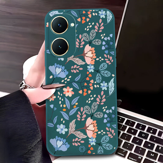 Vivo Y03t Cover - Dark Green - D1 - ONation Floral Series - HQ Liquid Silicone Soft Case