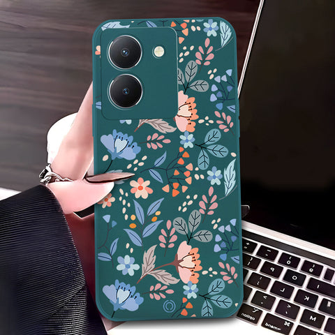 Vivo Y36 5G Cover - Dark Green - D1 - ONation Floral Series - HQ Liquid Silicone Soft Case