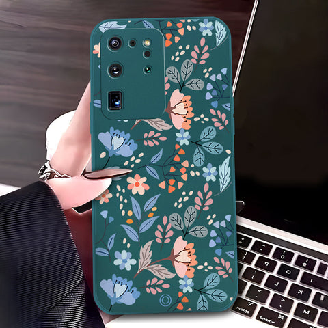 Samsung Galaxy S20 Ultra Cover - Dark Green - D1 - ONation Floral Series - HQ Liquid Silicone Soft Case