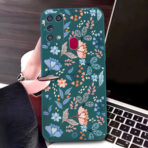 Samsung Galaxy M31 Cover - Dark Green - D1 - ONation Floral Series - HQ Liquid Silicone Soft Case